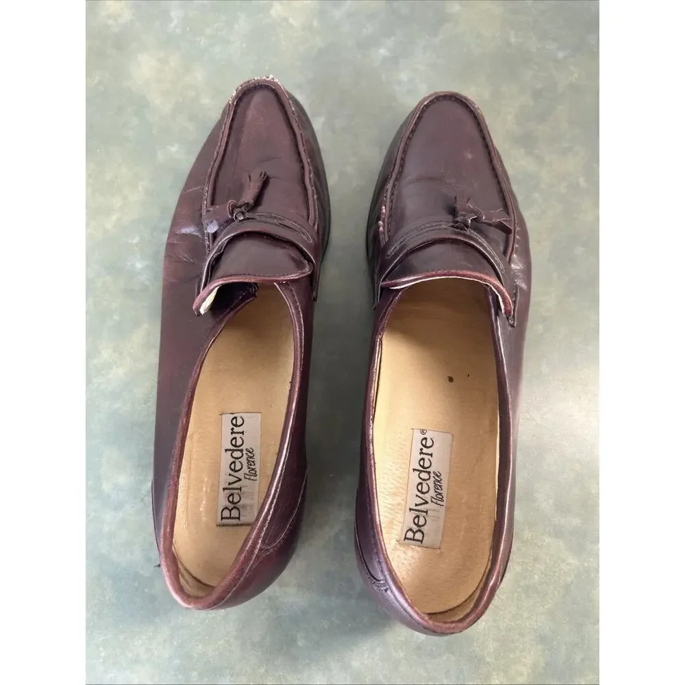 Vintage Belvedere Firenze Italy Leather Tassel Loafers Men’s 11N As Is Brown 90s